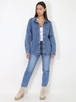 Surchemise En Jean à Poches -Chemisier Gilet Soldes Boutique O01 JD437X BLU 4