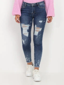 Jeans Skinny Tâcheté Effet Destroy