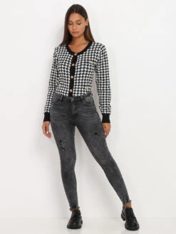 Jeans Skinny Délavé Destroy -Chemisier Gilet Soldes Boutique O06 B1052 DKGRY 3