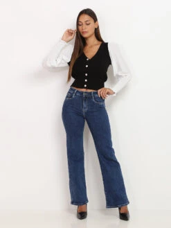 Jeans Coupe Flare -Chemisier Gilet Soldes Boutique O08 A8432 BLU 3