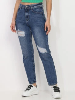 Jeans Droit Délavé Et Déchiré