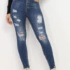 Jeans Skinny Destroy à Taille Haute