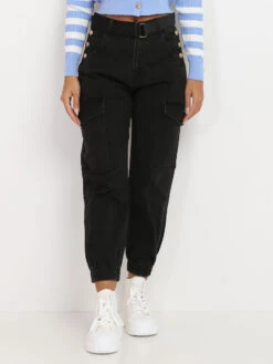 Jeans Slouchy Ceinturé à Boutons