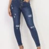 Jeans Skinny Bleu Effiloché à Trous Bleu