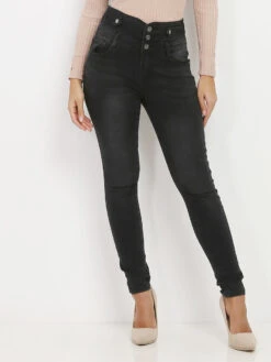 Jeans Skinny Délavé à Taille Haute