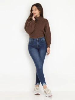 Jeans Skinny à Chevilles Effilochées -Chemisier Gilet Soldes Boutique O13 Q1703 BLU 4