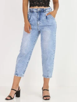 Mom Jeans 7/8 Avec Effet Délavé