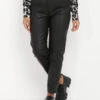 Pantalon Droit Enduit Taille Haute