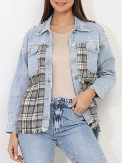 Surchemise Effilochée En Jeans Et Tweed