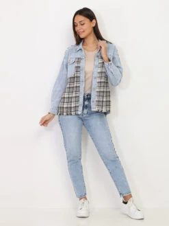 Surchemise Effilochée En Jeans Et Tweed -Chemisier Gilet Soldes Boutique O28 YX840 BLU 3