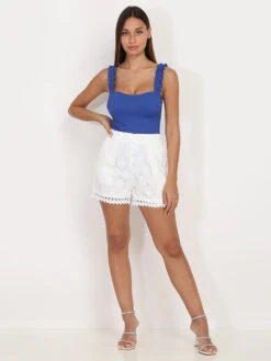 Body Moulant Avec Bretelles à Volants -Chemisier Gilet Soldes Boutique O30 22488 BLU 3