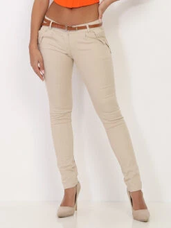 Pantalon Beige Avec Ceinture Camel Beige