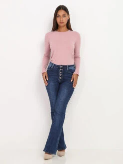 Jeans Flare à Boutons -Chemisier Gilet Soldes Boutique P04 B1171 BLU 3