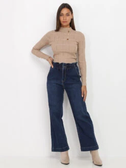 Jeans Wide Leg élastique -Chemisier Gilet Soldes Boutique P04 KW277 BLU 3