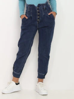 Jeans Mom à Détails Corset