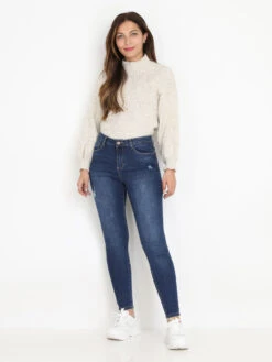 Jeans Slim Délavé à éraflures -Chemisier Gilet Soldes Boutique P10 Q1697 BLU 3