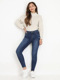 Jeans Slim Délavé à éraflures -Chemisier Gilet Soldes Boutique P10 Q1697 BLU 4