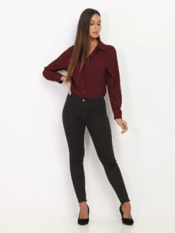 Jeans Slim Effiloché Aux Chevilles -Chemisier Gilet Soldes Boutique P11 DZ356 9 BLK 3