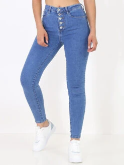 Jeans Skinny Brut à Boutons