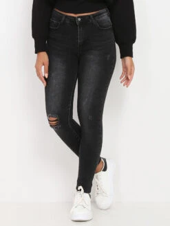 Jeans Skinny Délavé à Trou