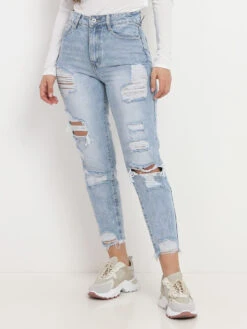 Jeans Déchiré à Taille Haute