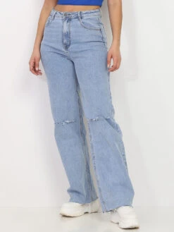 Jeans Style Vintage Déchiré Aux Genoux