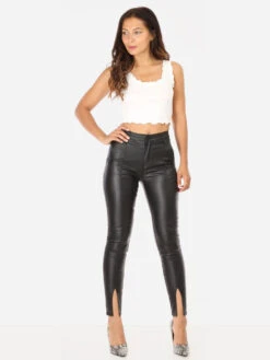 Pantalon Skinny Enduit à Fentes -Chemisier Gilet Soldes Boutique P18 F688 BLK 3