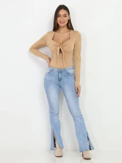 Jeans évasé Avec Fentes -Chemisier Gilet Soldes Boutique P19 B1206 LTBLU 3