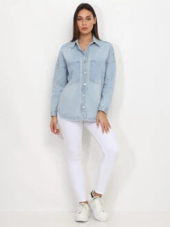 Surchemise En Jeans Oversize -Chemisier Gilet Soldes Boutique P25 L8307 LTBLU 4