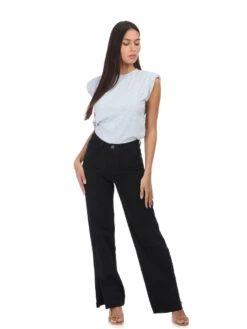 Jeans Large Avec Fentes -Chemisier Gilet Soldes Boutique Q01 DZ537 2 BLK 3