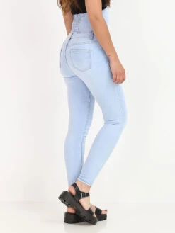 Jeans Taille Haute à Boutons -Chemisier Gilet Soldes Boutique Q07 B917 LTBLU 3
