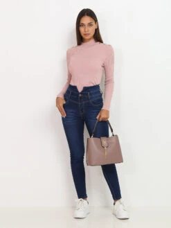 Jeans Skinny à Détails Corset -Chemisier Gilet Soldes Boutique Q08 JK18 BLU 3