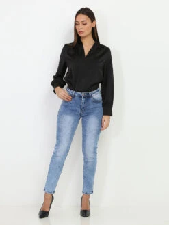 Mom Jeans Délavé -Chemisier Gilet Soldes Boutique Q10 B1172 BLU 3