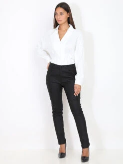 Pantalon Slim Basique Grandes Tailles -Chemisier Gilet Soldes Boutique Q11 CG9215 BLK 3