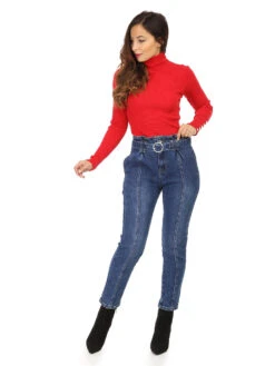Jeans Coupe Droite Avec Ceinture -Chemisier Gilet Soldes Boutique Q11 R720 BLU 3
