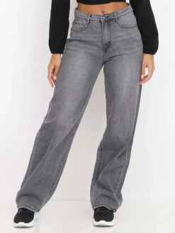 Jeans Baggy Délavé à Taille Haute