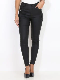 Pantalon Moulant Enduit Et Zippé