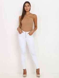 Jeans Skinny à Boutons -Chemisier Gilet Soldes Boutique Q16 DZ359 5 WHT 3