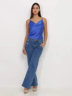 Jeans Droit à Poches Festonnées -Chemisier Gilet Soldes Boutique Q18 P195 5 BLU 3