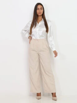 Pantalon Large En Velours Côtelé -Chemisier Gilet Soldes Boutique Q19 10110 BGE 3