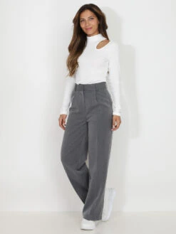 Pantalon à Pinces Ample -Chemisier Gilet Soldes Boutique Q19 K051 GRY 4