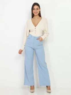 Pantalon Large à Taille Haute -Chemisier Gilet Soldes Boutique R01 T27360 LTBLU 3