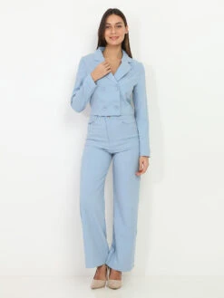 Pantalon Large à Taille Haute -Chemisier Gilet Soldes Boutique R01 T27360 LTBLU 4