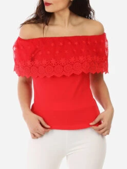 Top Bardot Avec Voile Brodé