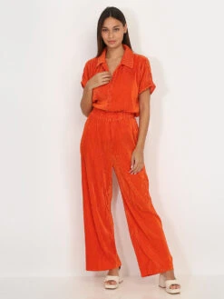 Pantalon Plissé Ample Effet Satiné -Chemisier Gilet Soldes Boutique R11 0937 ORG 3