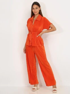 Pantalon Plissé Ample Effet Satiné -Chemisier Gilet Soldes Boutique R11 0937 ORG 4