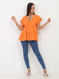 Top Fluide à Volants -Chemisier Gilet Soldes Boutique R11 23382 ORG 3