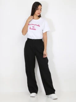 T-shirt Brodé "Mademoiselle En Baskets" -Chemisier Gilet Soldes Boutique R14 M6069 WHTPNK 3