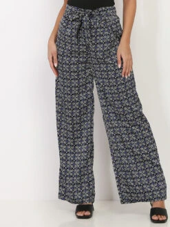 Pantalon Large Satiné à Fleurs