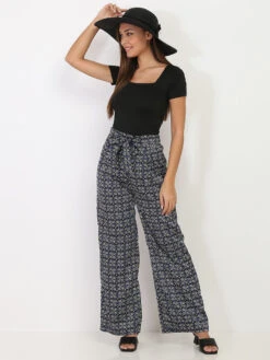 Pantalon Large Satiné à Fleurs -Chemisier Gilet Soldes Boutique R15 P8275 J BLK 3